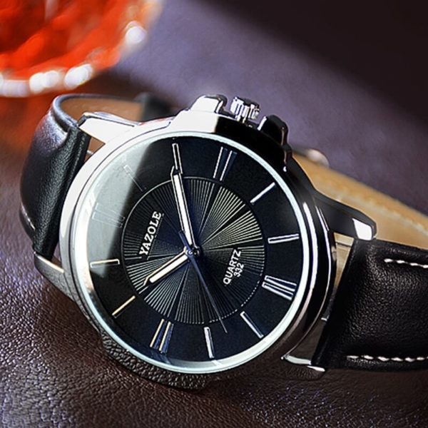 Mens Luxury Brown Leather watch black