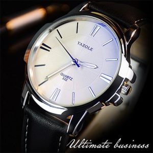 Mens Luxury Brown Leather watch black white