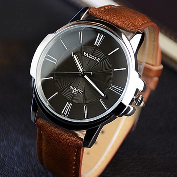 Mens Luxury Brown Leather watch brown black