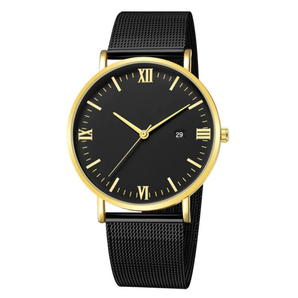 Men's Steel Dial Wrist Watch Black and Black Gold Dial D