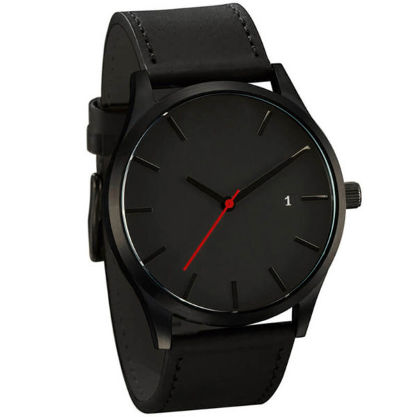 Military sport leather strap watch black