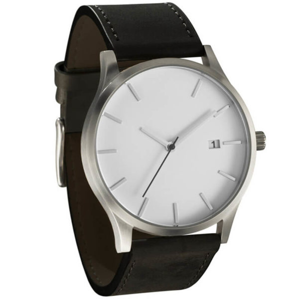 Military sport leather strap watch black white