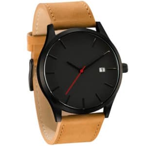 Military sport leather strap watch brown black