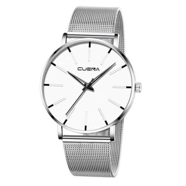 Thin Men's Steel strap watch Silver White