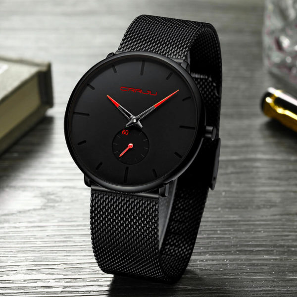 Waterproof Slim Men's Casual Watch Red Black