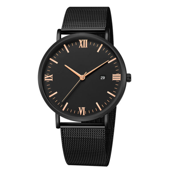 Men's Steel Dial Wrist Watch Black and Rose Gold I